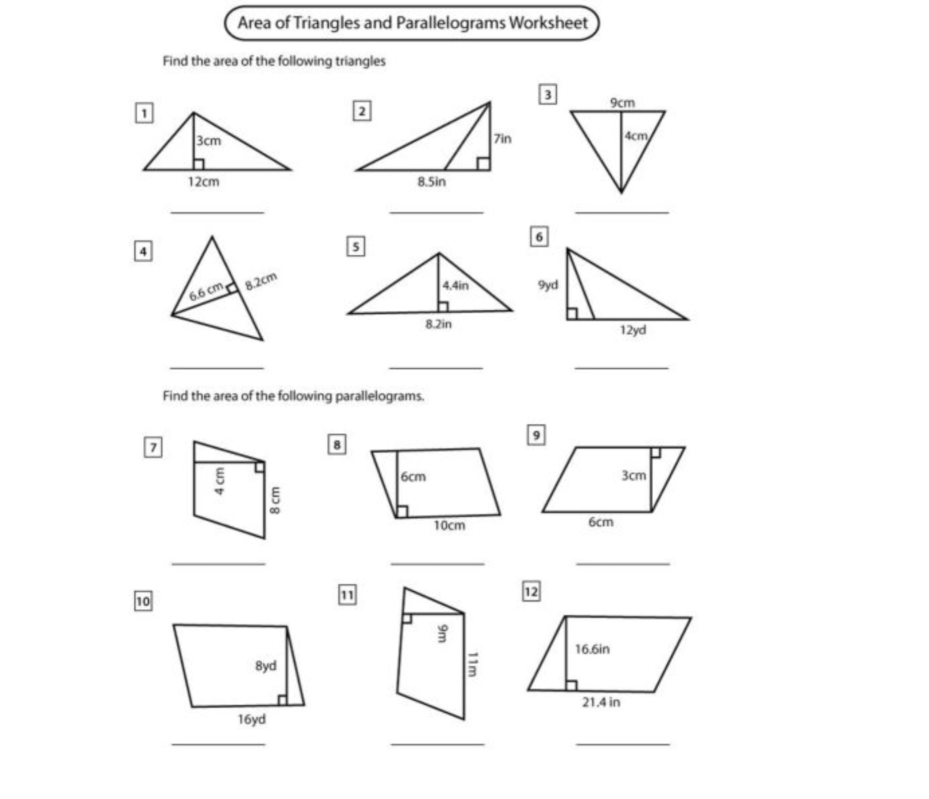 find the area of a triangle worksheet