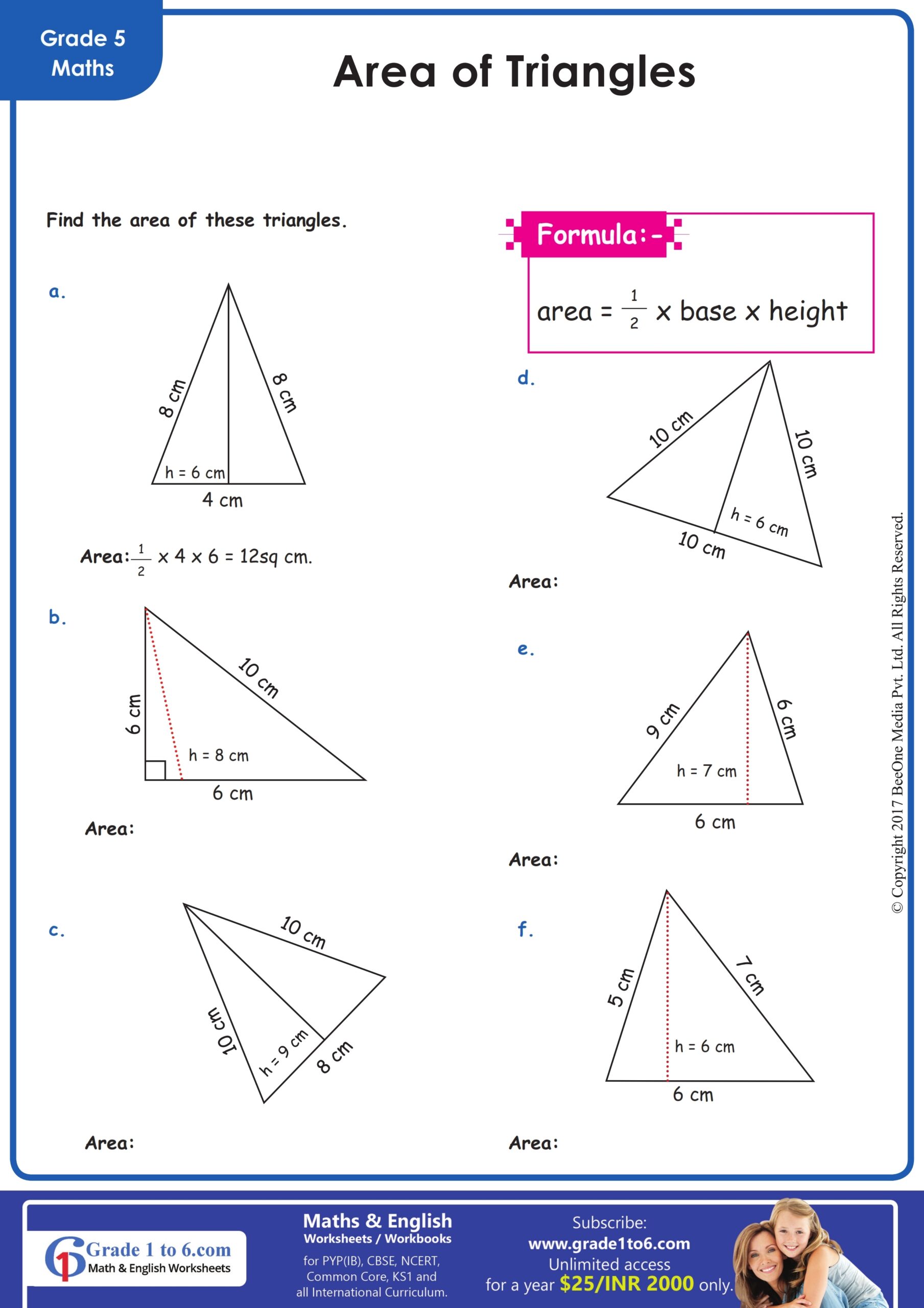 Area Of Triangles Worksheets PYP IB Grade 5 Worksheets Library