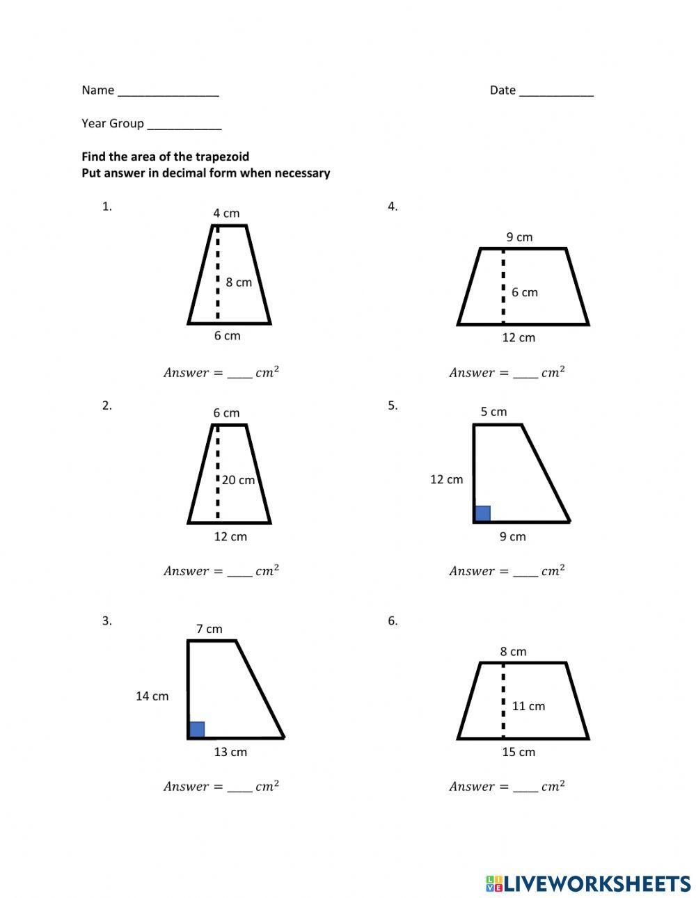 Area Trapezoids Worksheet Worksheets Library