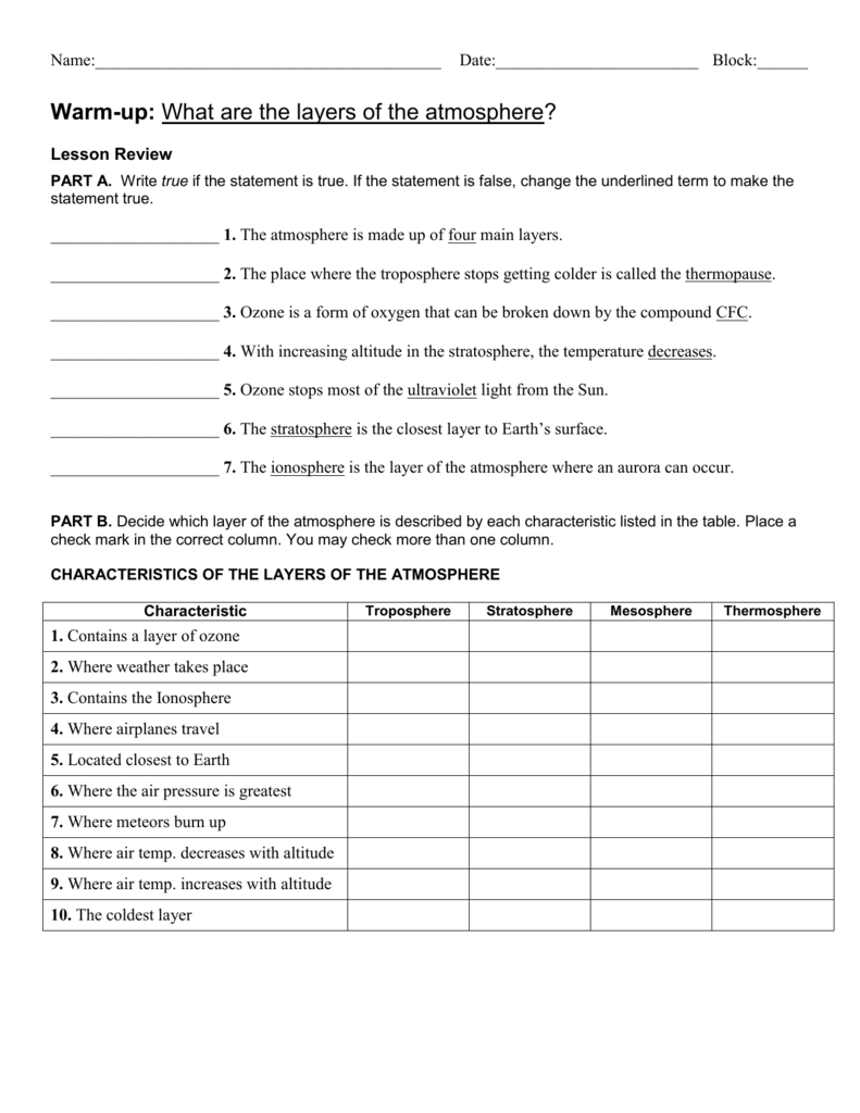 Atmosphere Layers Worksheet Science Review Atmosphere Layers Worksheet Science Review