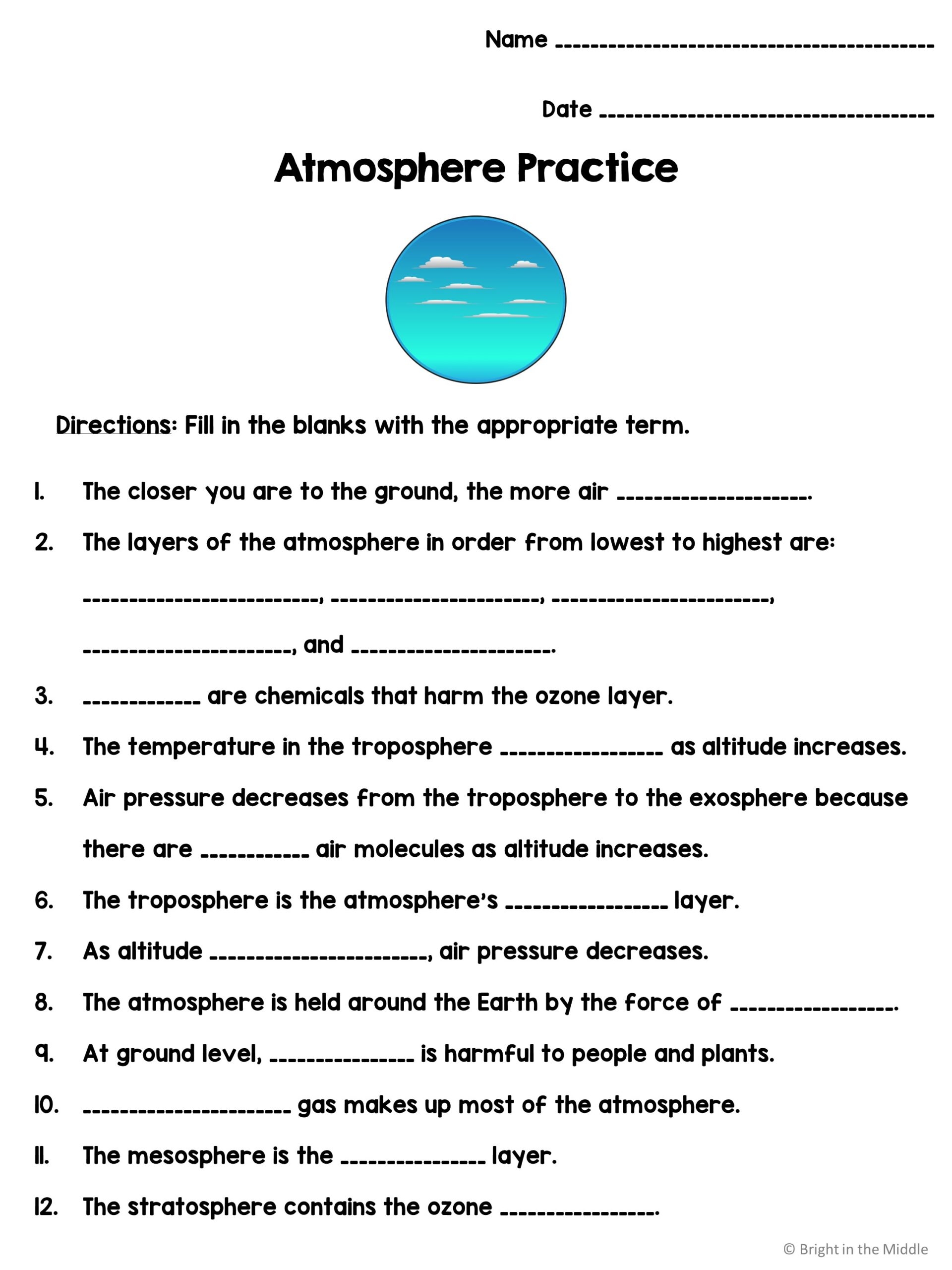 Atmosphere Worksheet Bright In The Middle Atmosphere Worksheet Bright In The Middle