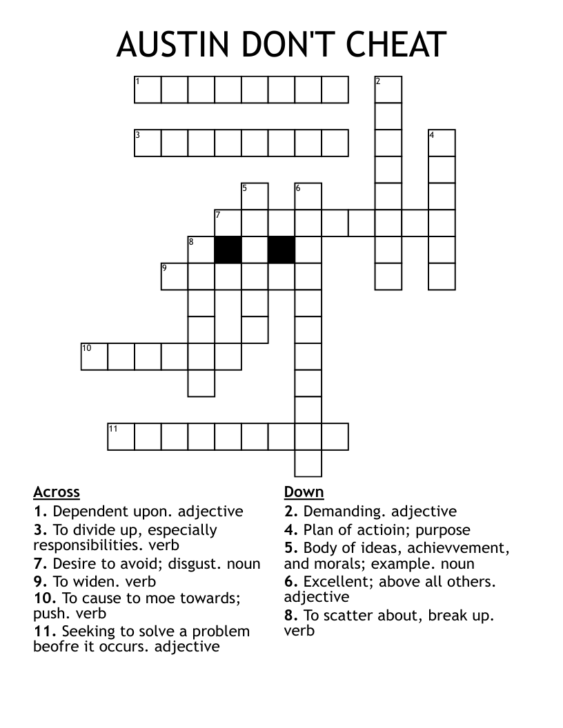 AUSTIN DON T CHEAT Crossword WordMint AUSTIN DON T CHEAT Crossword WordMint