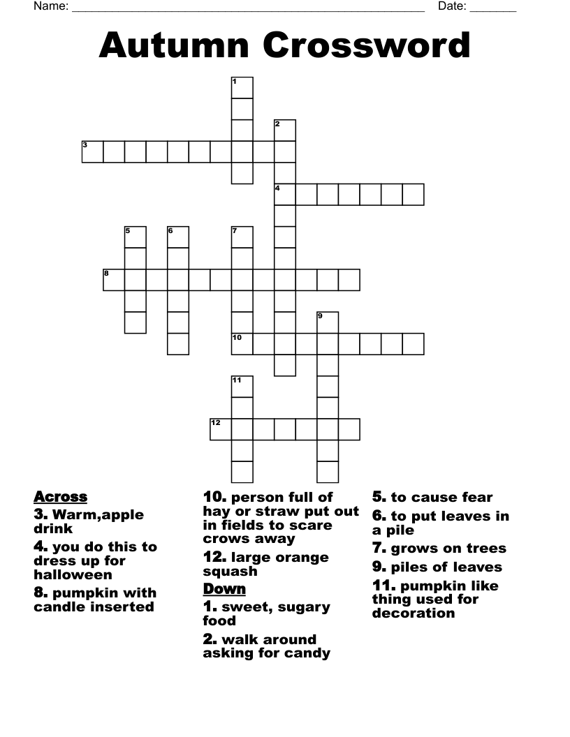 Autumn Crossword WordMint