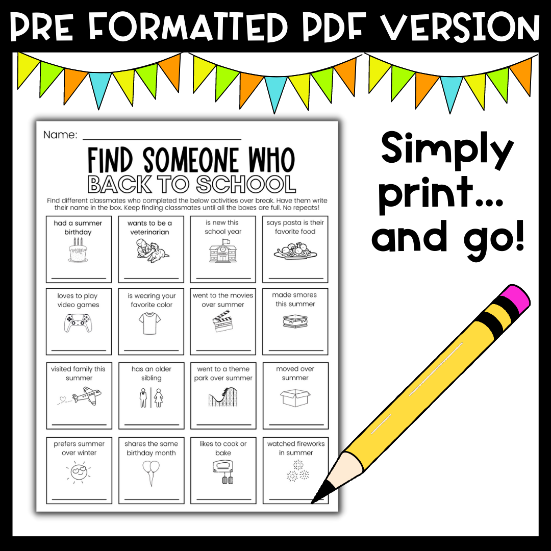 Back To School After Summer Break Find Someone Who Editable Activity Made By Teachers