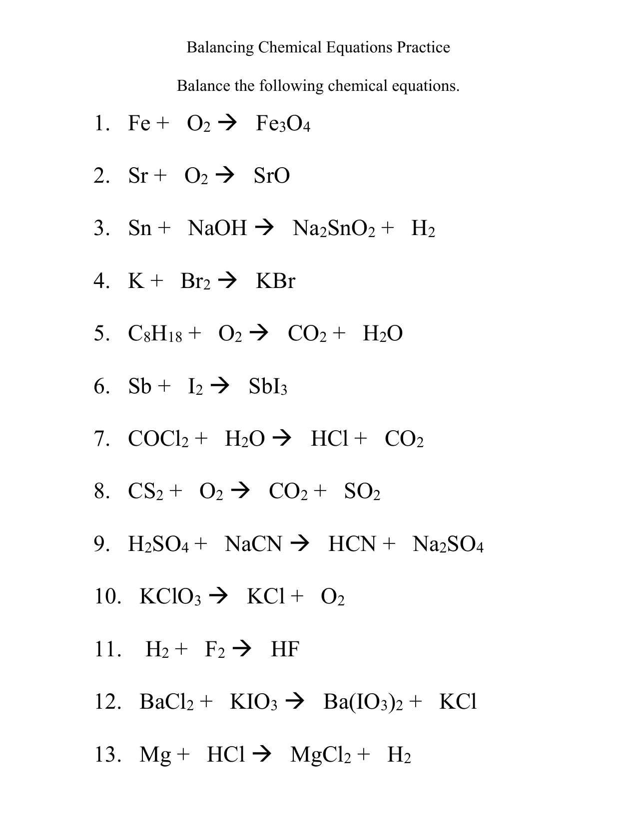 science balancing equations worksheet science balancing equations worksheet