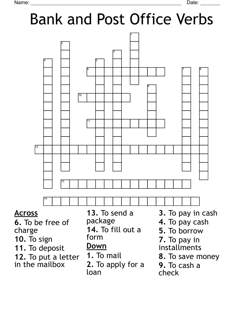 crossword puzzle with word bank