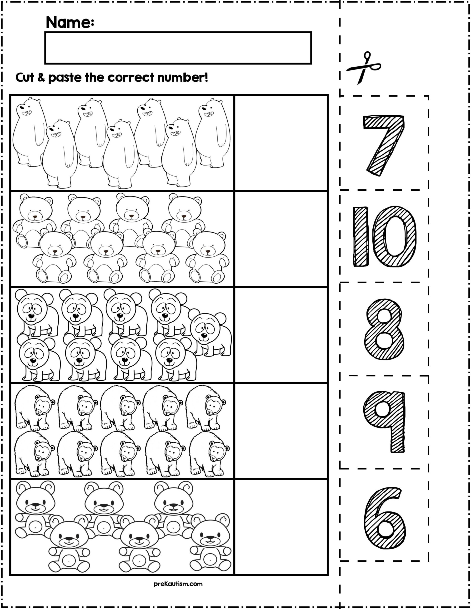 Bears Cut Match Worksheets Numbers 6 10 By PreKautism TPT
