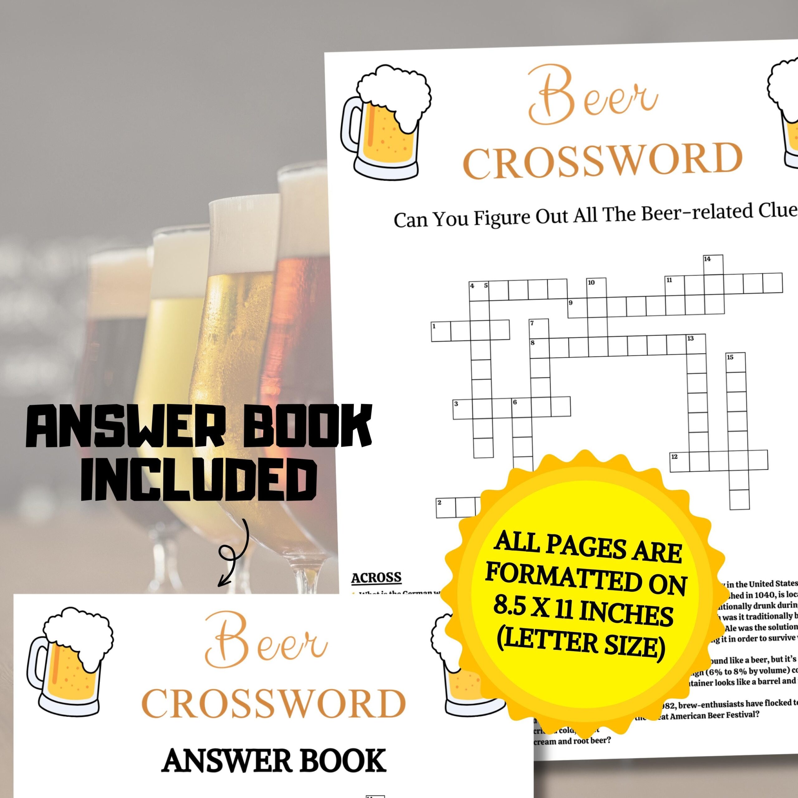 Beer Crossword Game Printable Beer Party Crossword Puzzle Beer Party Trivia Game Word Game With Answers Instant Download PDF Etsy