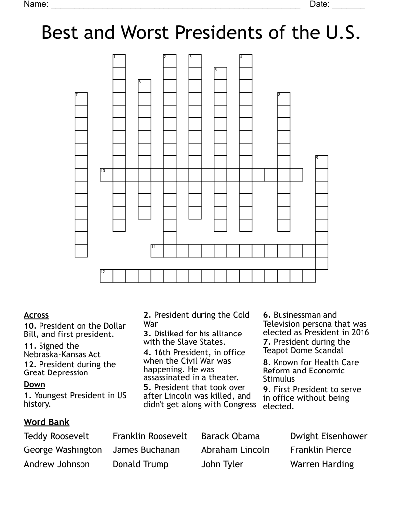Best And Worst Presidents Of The U S Crossword WordMint
