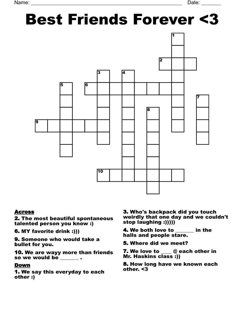 Best Friends Forever 3 Crossword WordMint