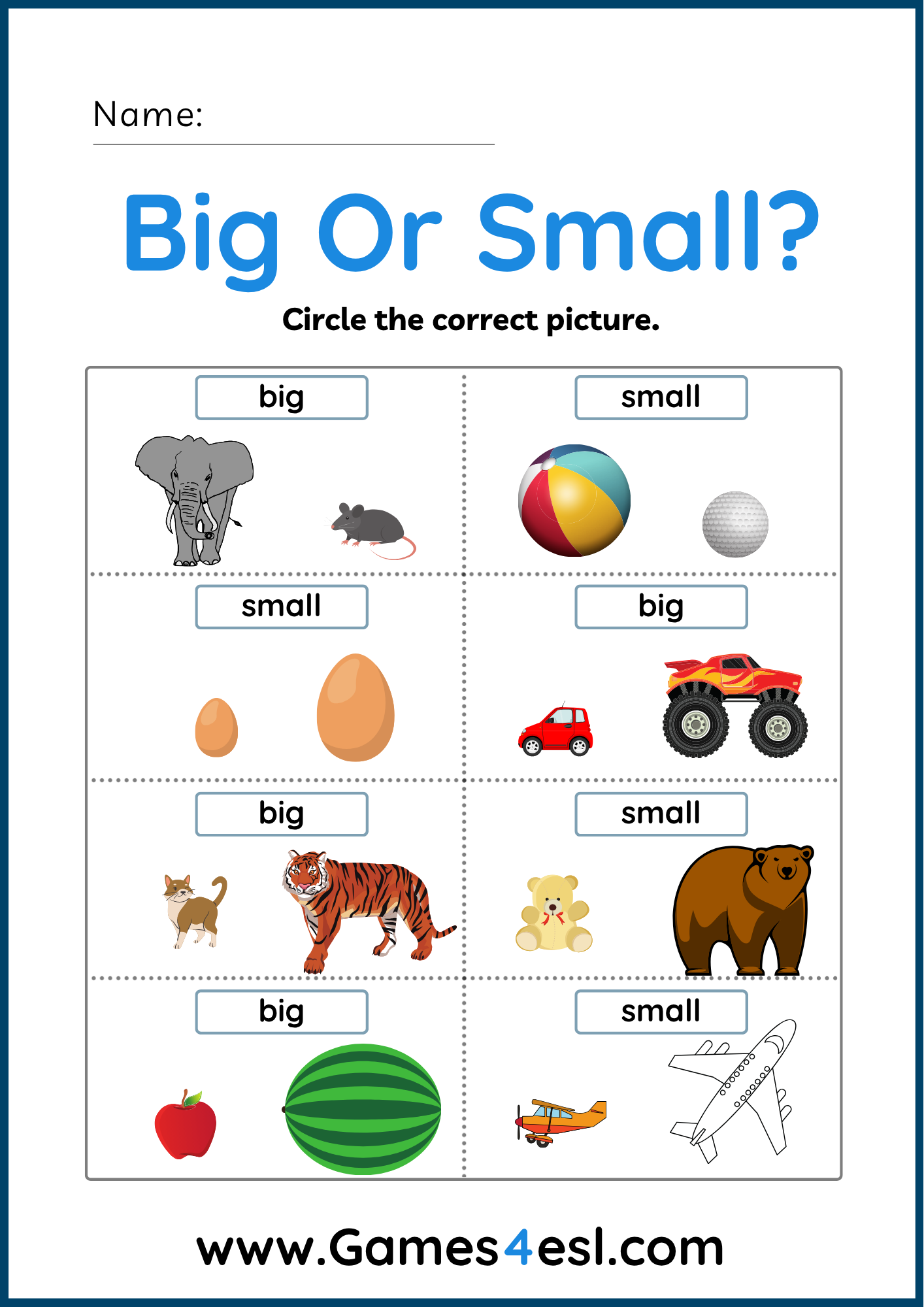 Big And Small Worksheets Games4esl