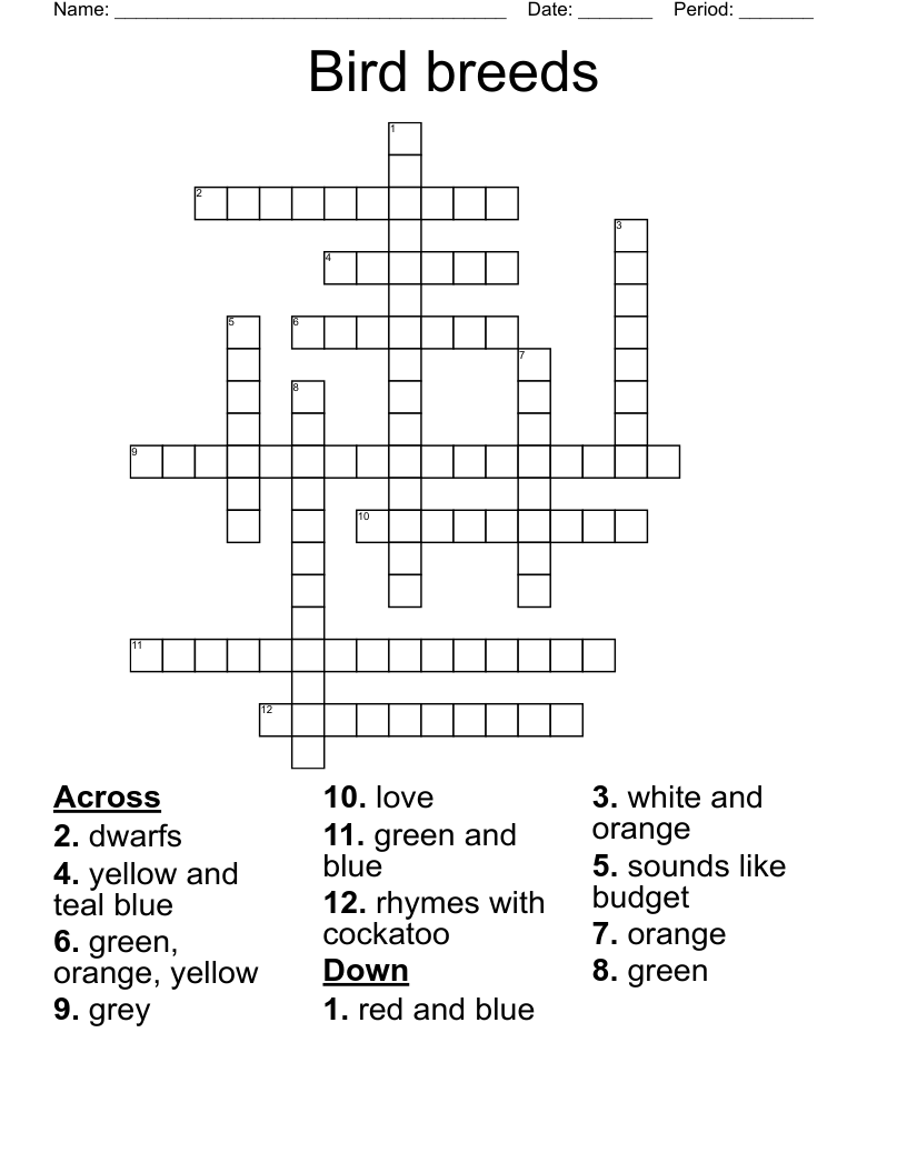 Bird Breeds Crossword WordMint Bird Breeds Crossword WordMint