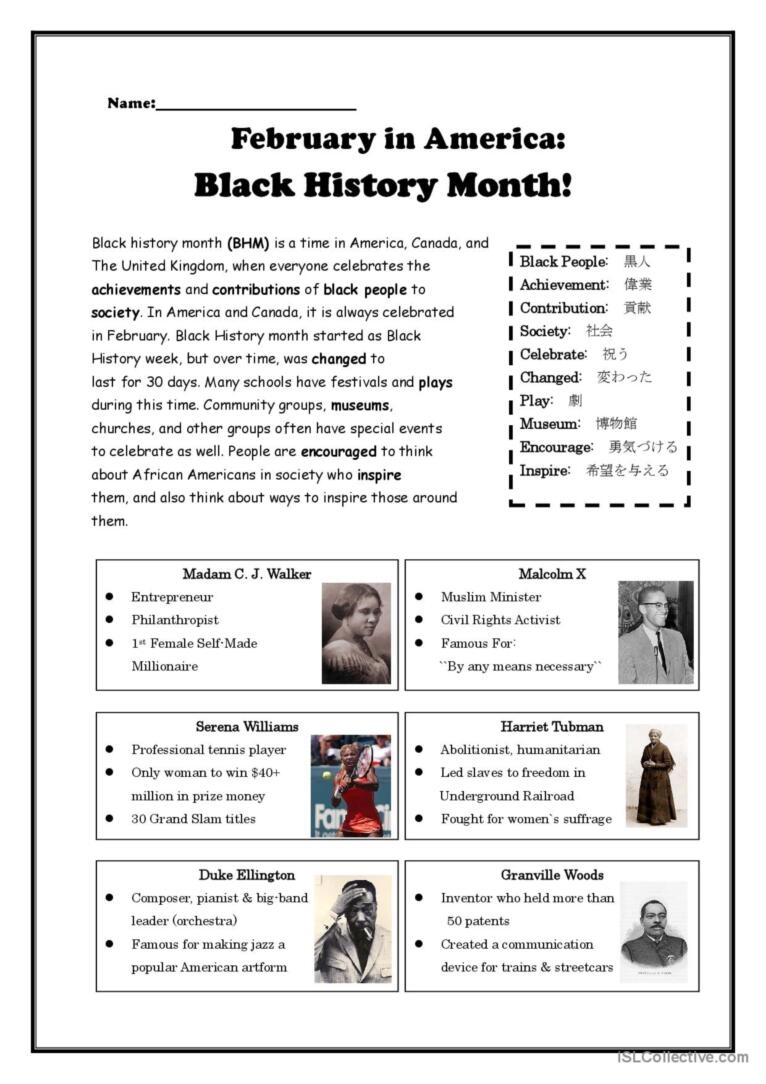 Black History Month English ESL Worksheets Pdf Doc Black History Month English ESL Worksheets Pdf Doc