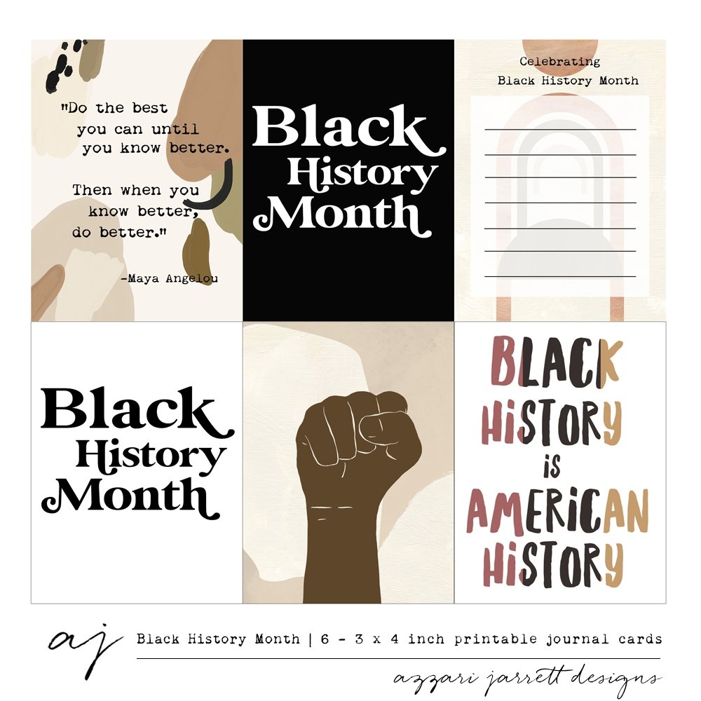 Black History Month Printable 3x4 Inch Journal Cards Black History Month Printable 3x4 Inch Journal Cards