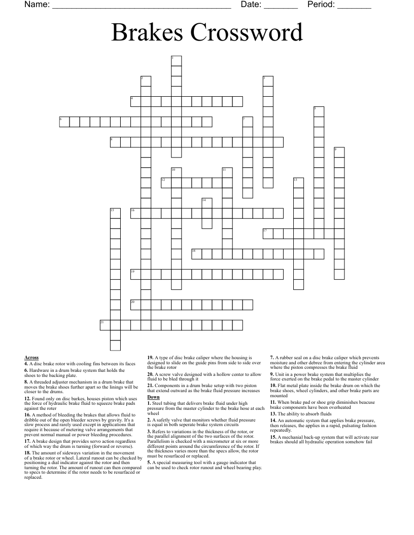 Brakes Crossword WordMint