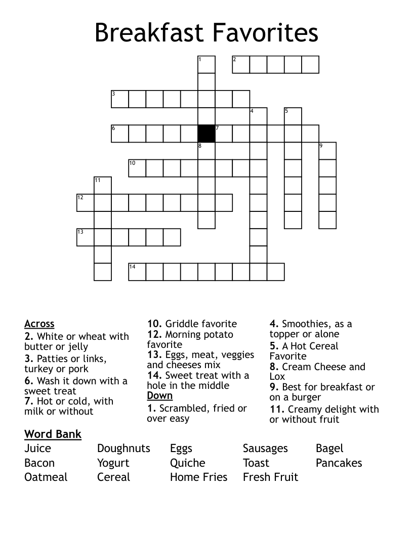 Breakfast Favorites Crossword WordMint