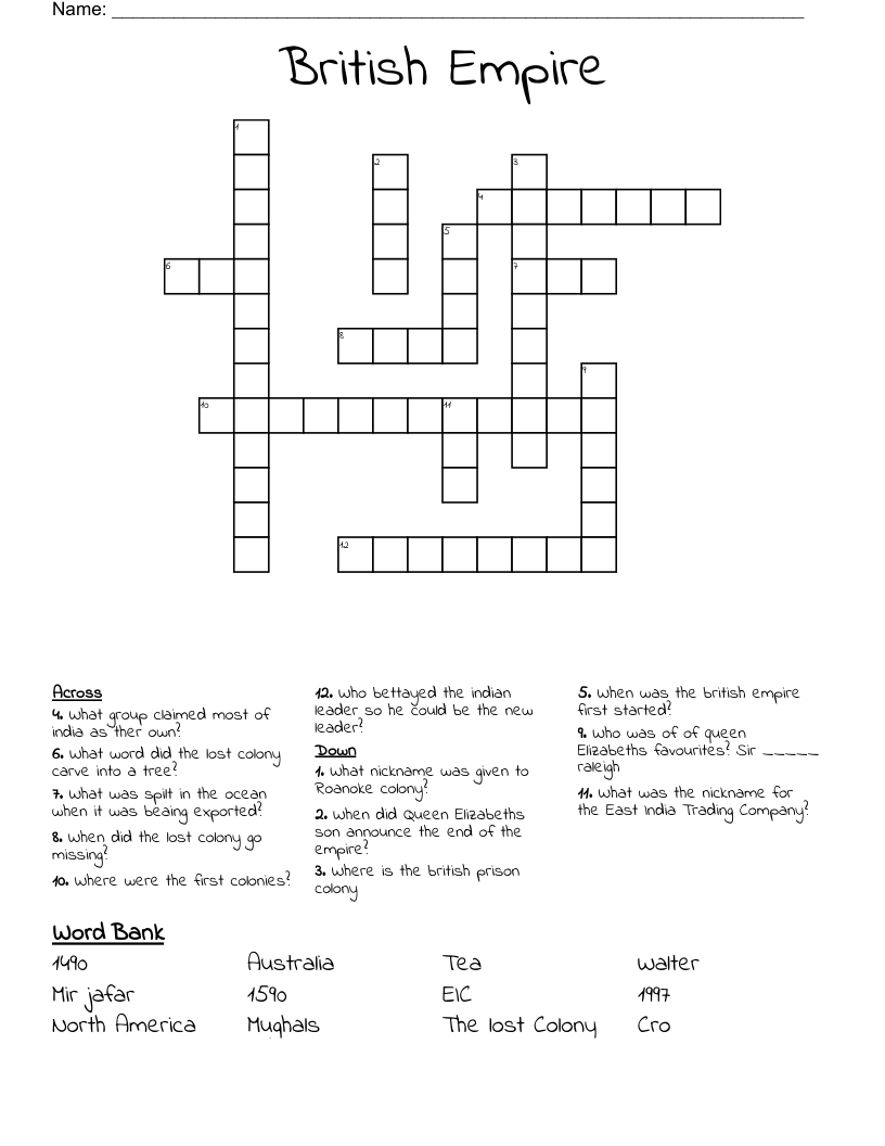 British Empire Crossword WordMint