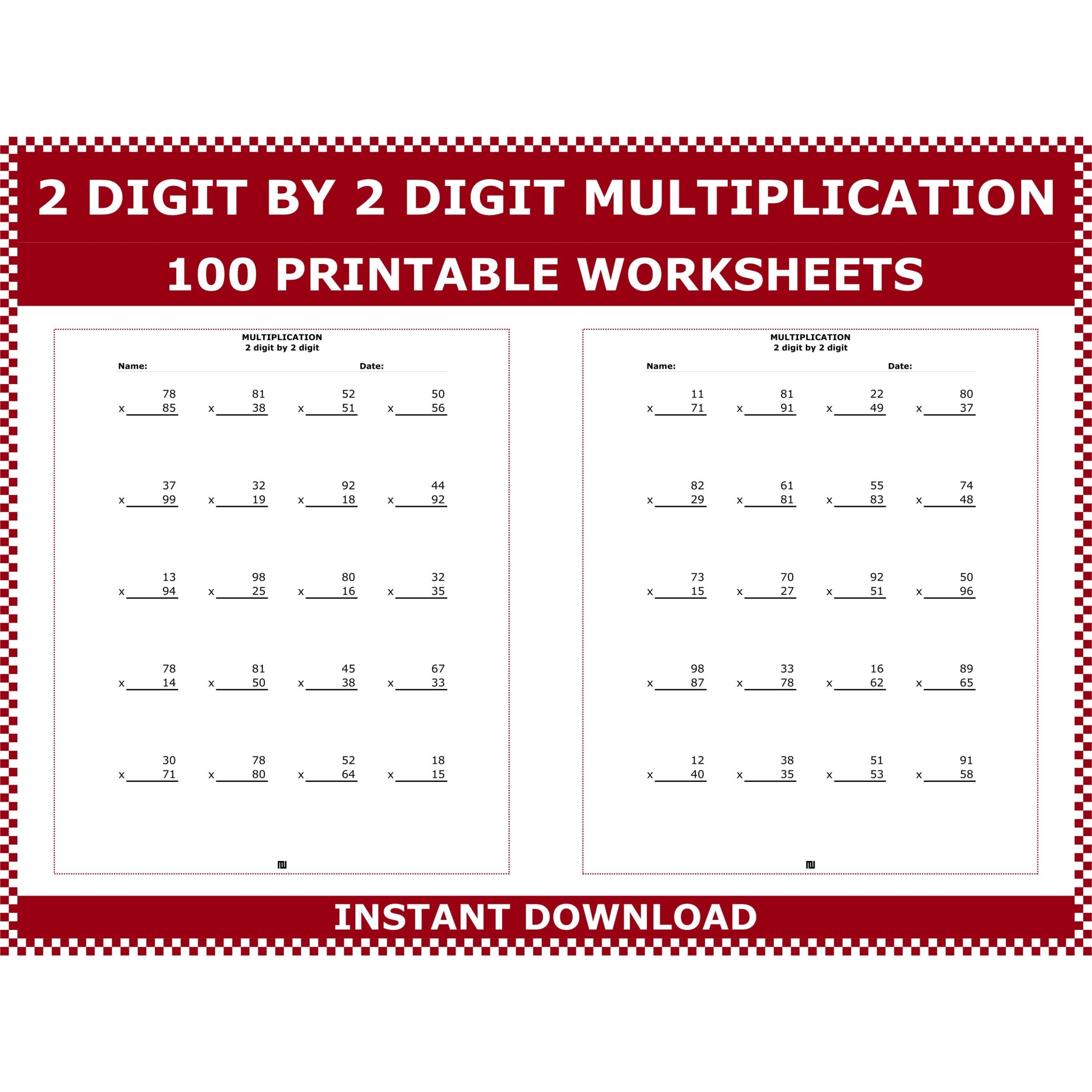 Buy 2 digit Multiplication Worksheets 100 Pages PDF Download Online In India Etsy