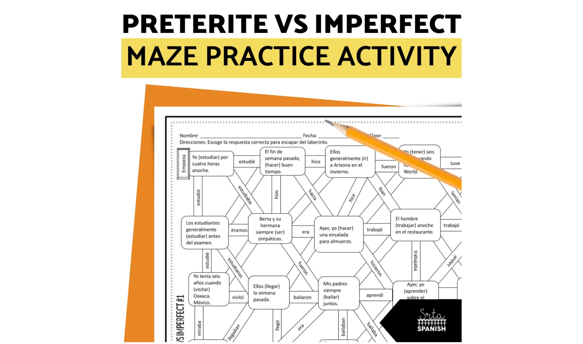 Buy Preterite Vs Imperfect Spanish Maze Worksheet Practice Activity For High School Students With Google Slides Online In India Etsy