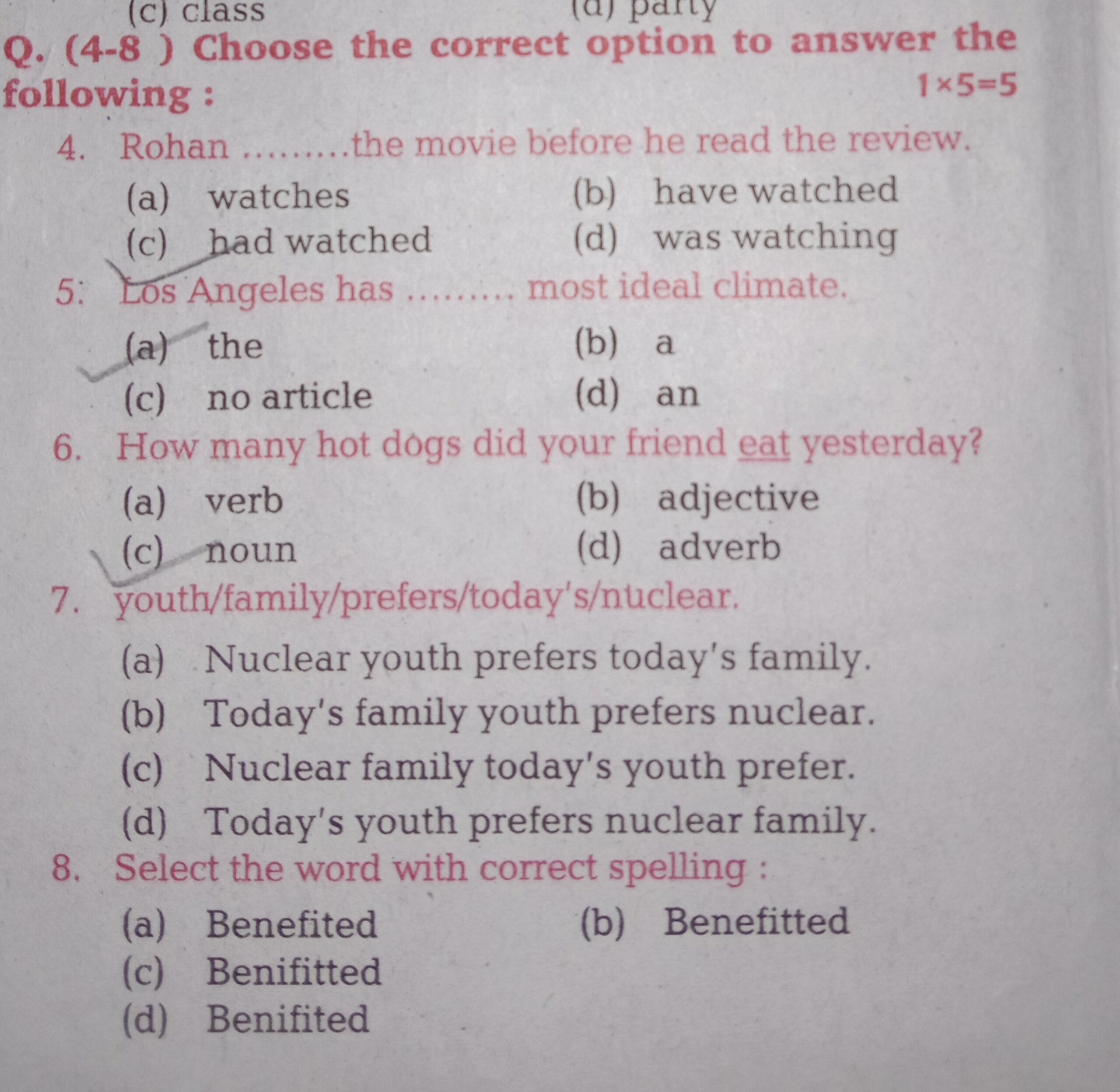C Class Q 4 8 Choose The Correct Option To Answer The Following 1 