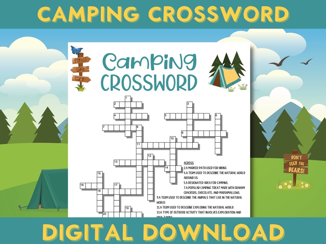 Camping Crossword Puzzle Printable Camping Trip Game Summer Camp Family Fun End Of School Activities Etsy Israel