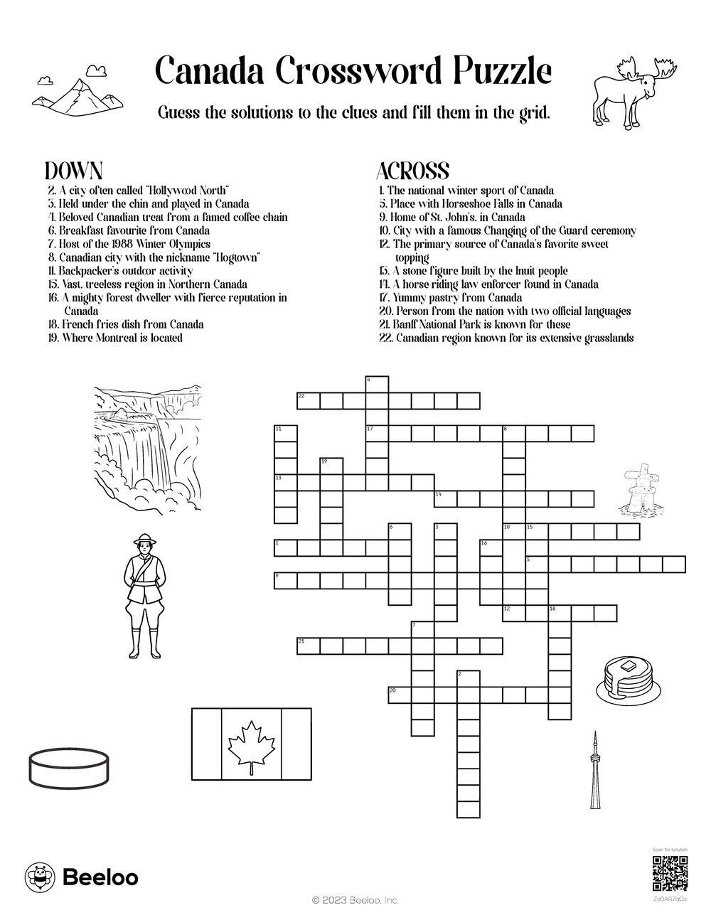Canada Crossword Puzzle Beeloo Printable Crafts And Activities For Kids