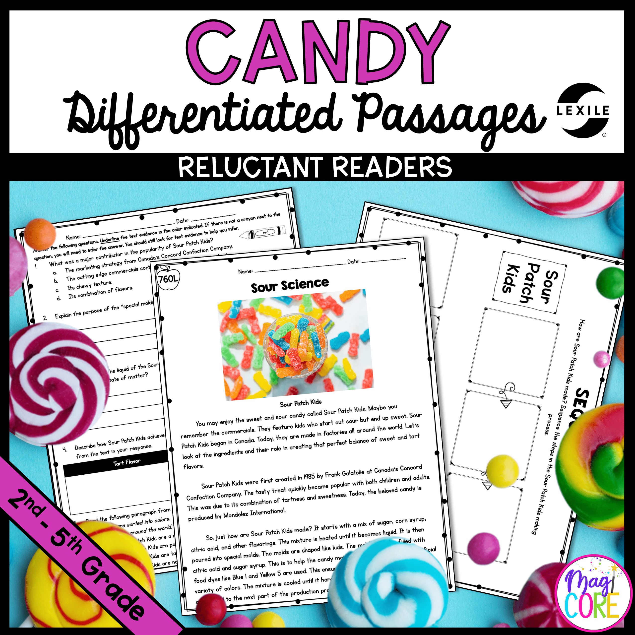 CANDY Themed Differentiated Reading Passages 2nd 5th Grade MagiCore