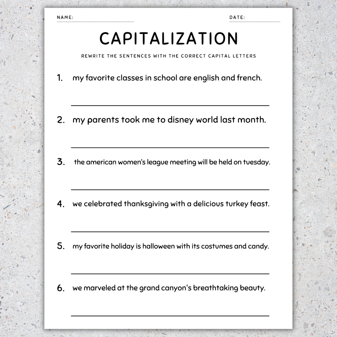 Capitalization Worksheets Fix The Sentences Grammar Practice 5th Grade Made By Teachers