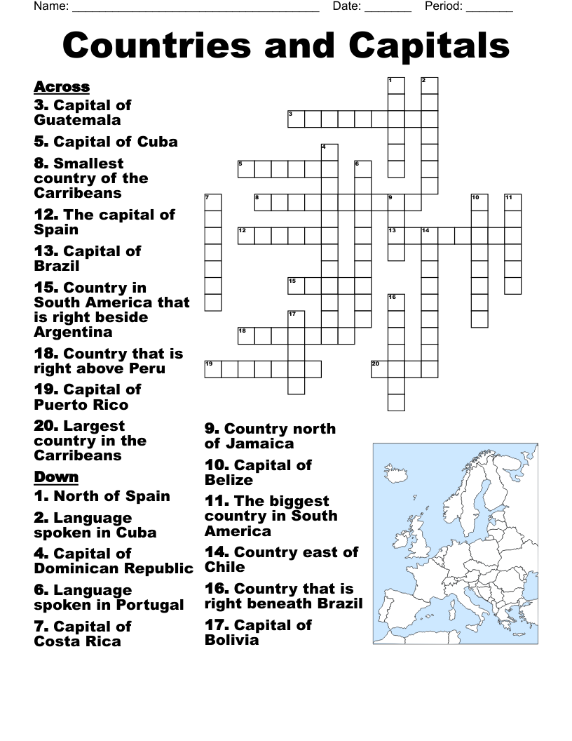 Capitals Of South America Crossword WordMint