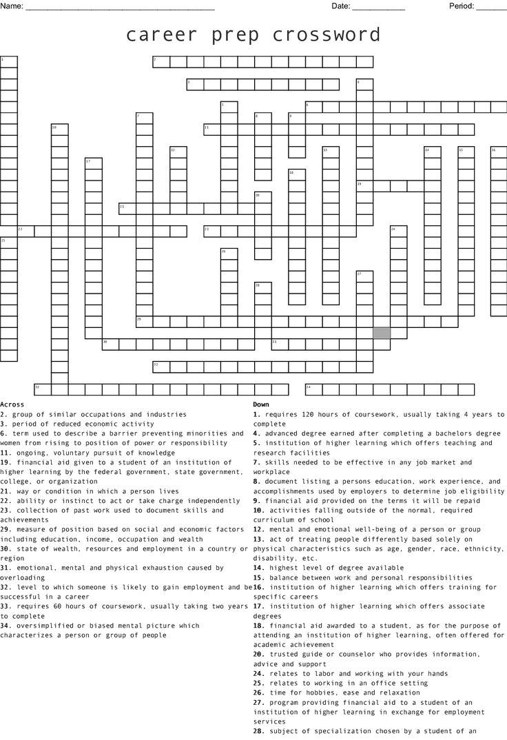 Career Prep Crossword Career Prep Crossword