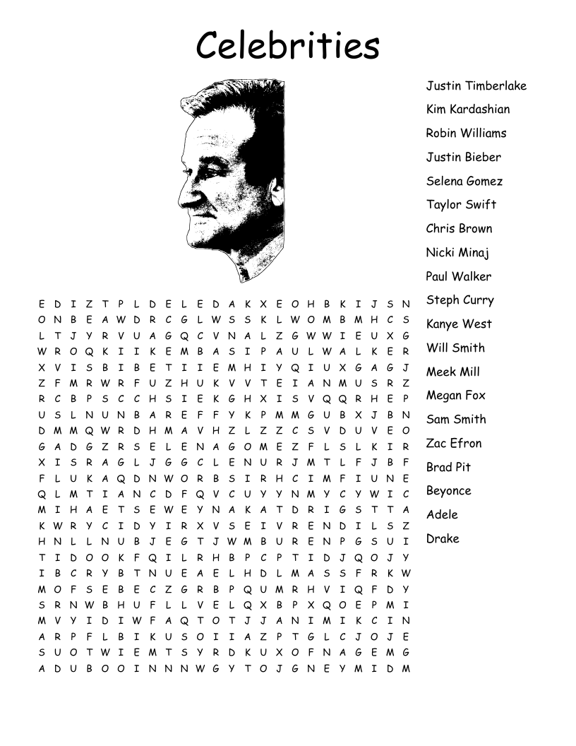 Celebrities Word Search WordMint