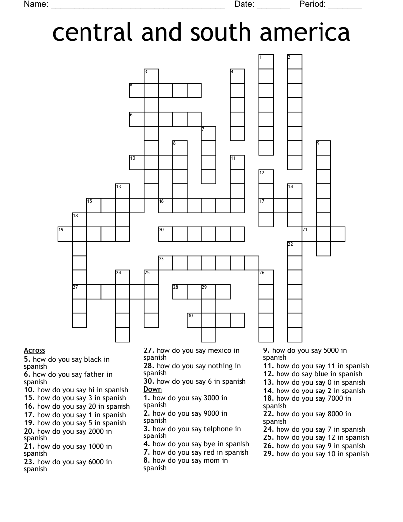 Central And South America Crossword WordMint