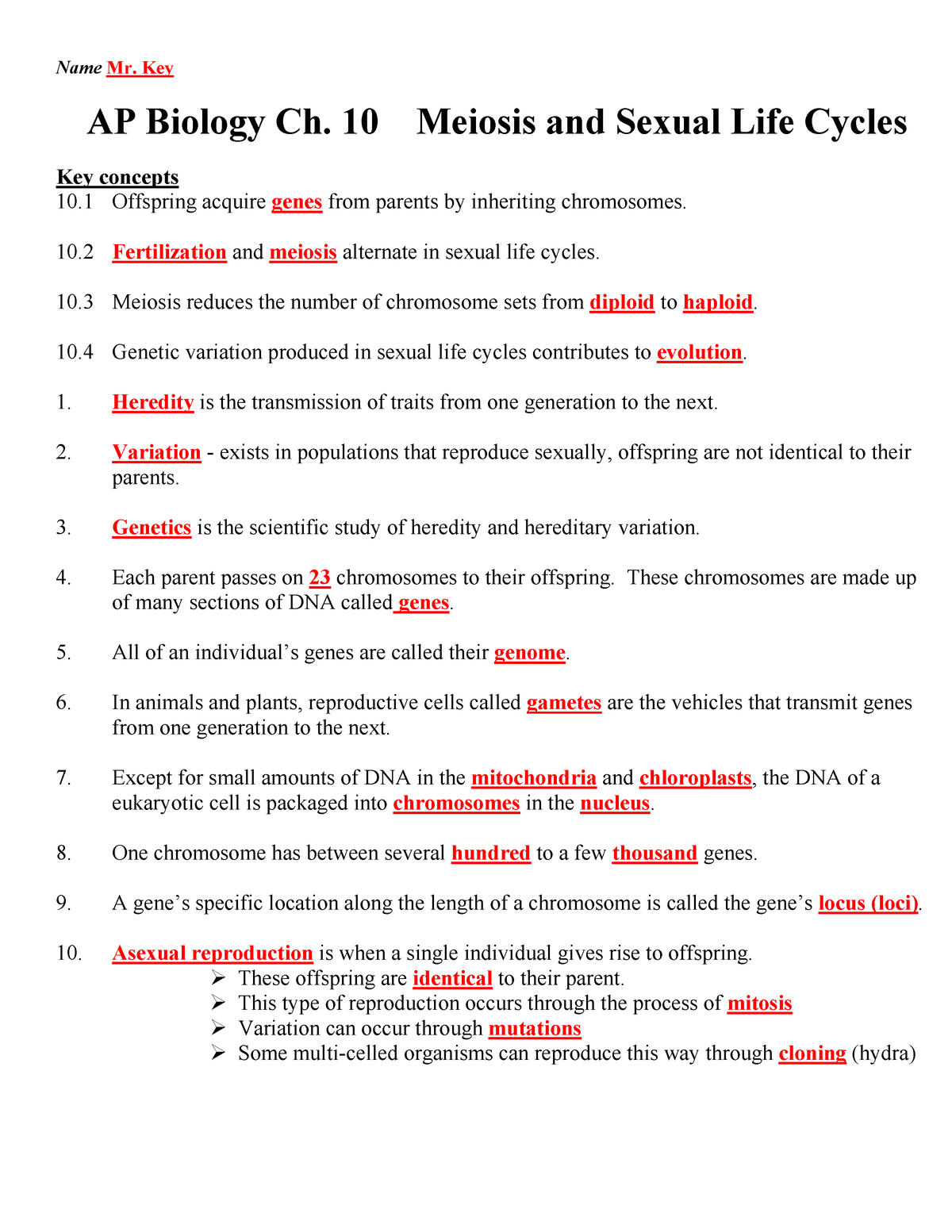 meiosis pogil answer sheet