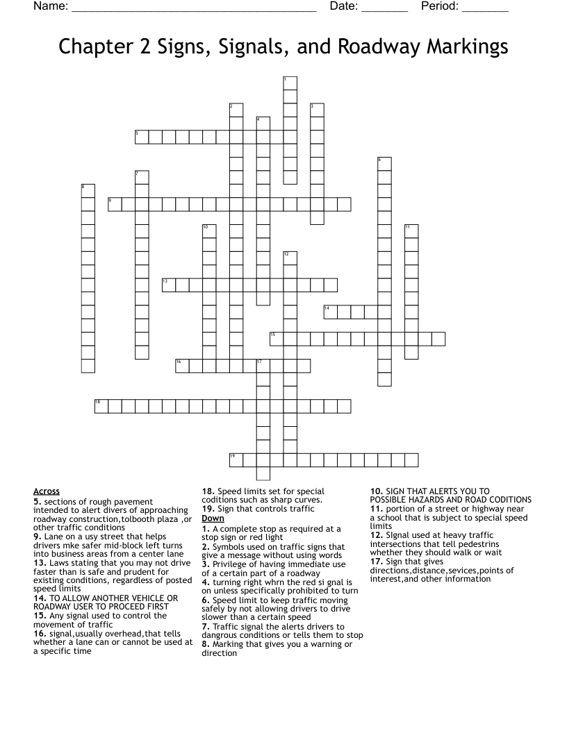 Chapter 2 Signs Signals And Roadway Markings Crossword WordMint