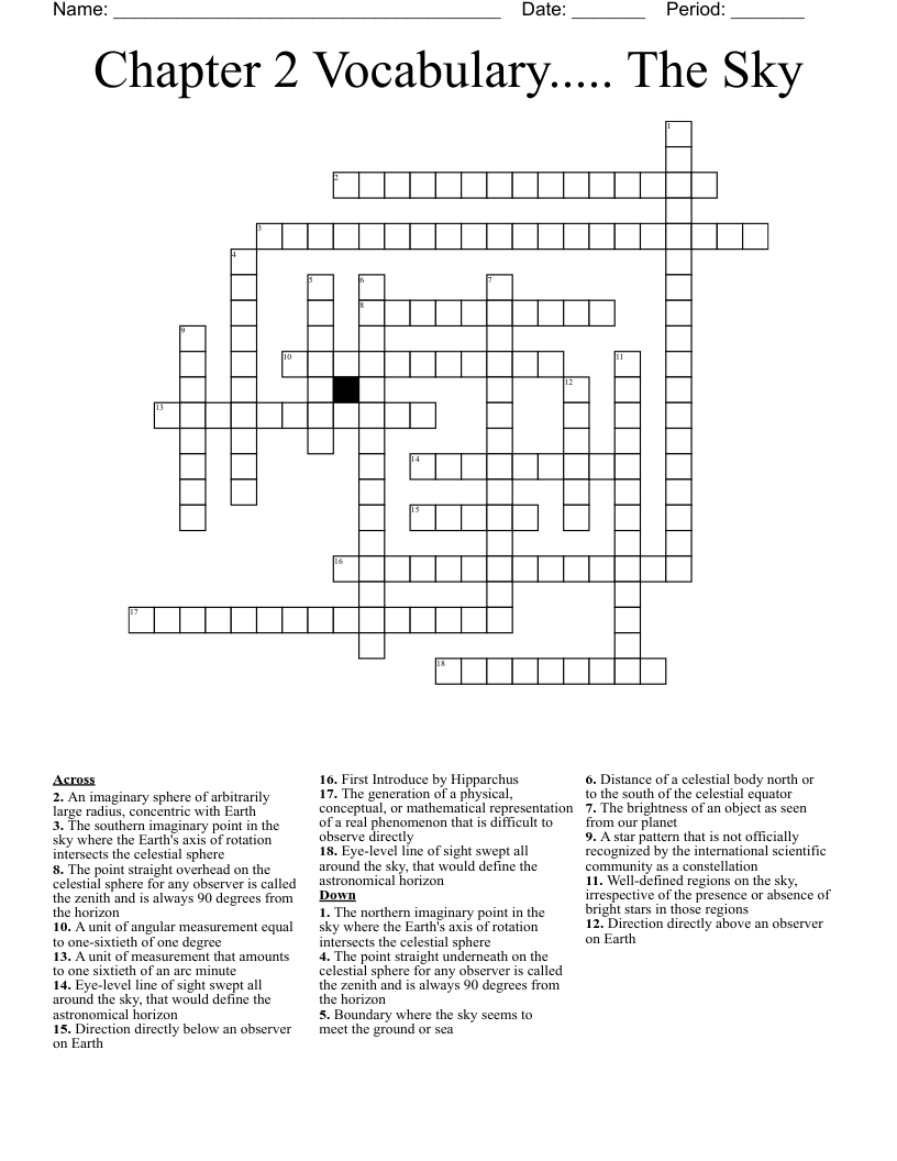 Chapter 2 Vocabulary The Sky Crossword WordMint