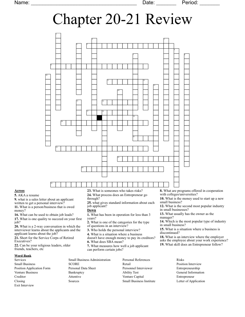 Chapter 20 21 Review Crossword WordMint