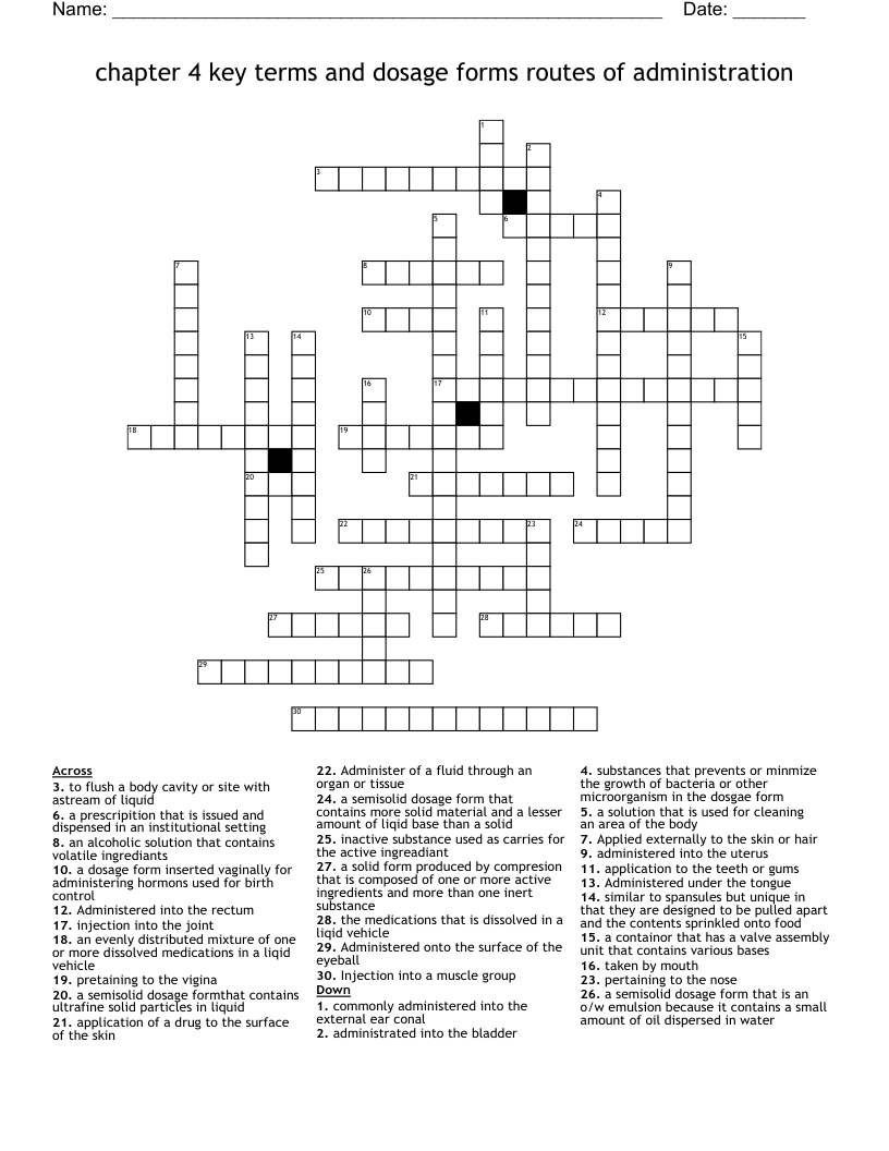 Chapter 4 Key Terms And Dosage Forms Routes Of Administration Crossword WordMint