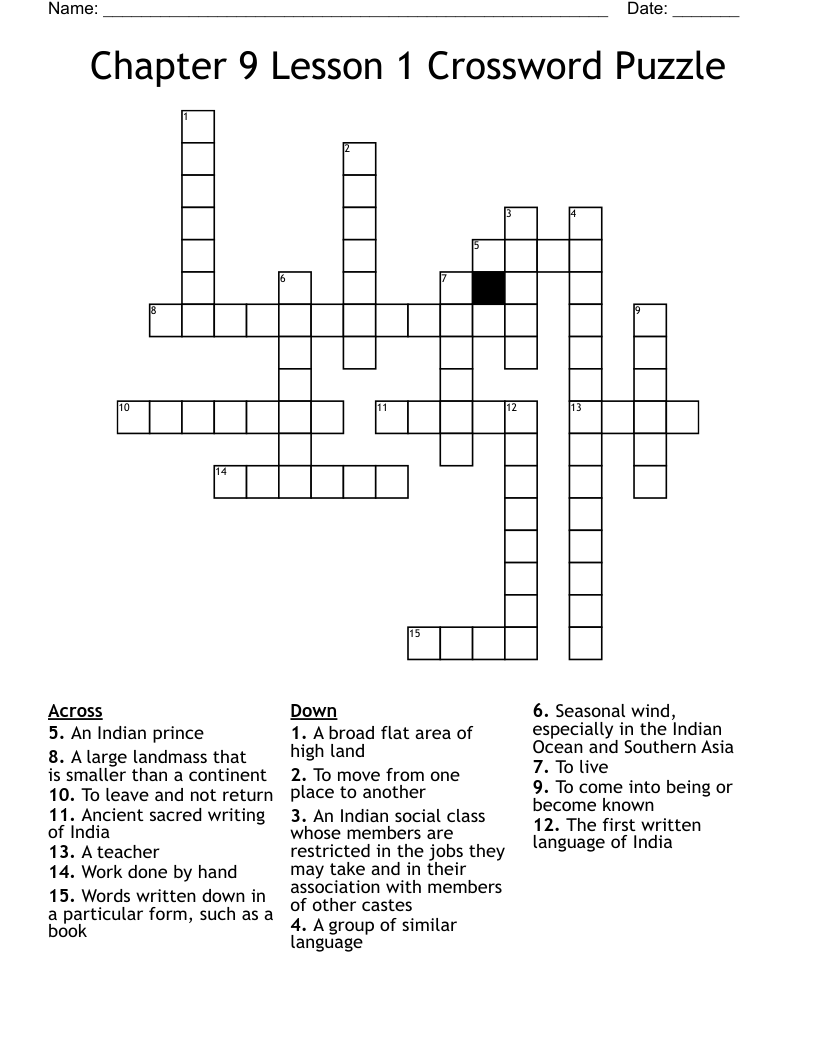 Chapter 9 Lesson 1 Crossword Puzzle WordMint