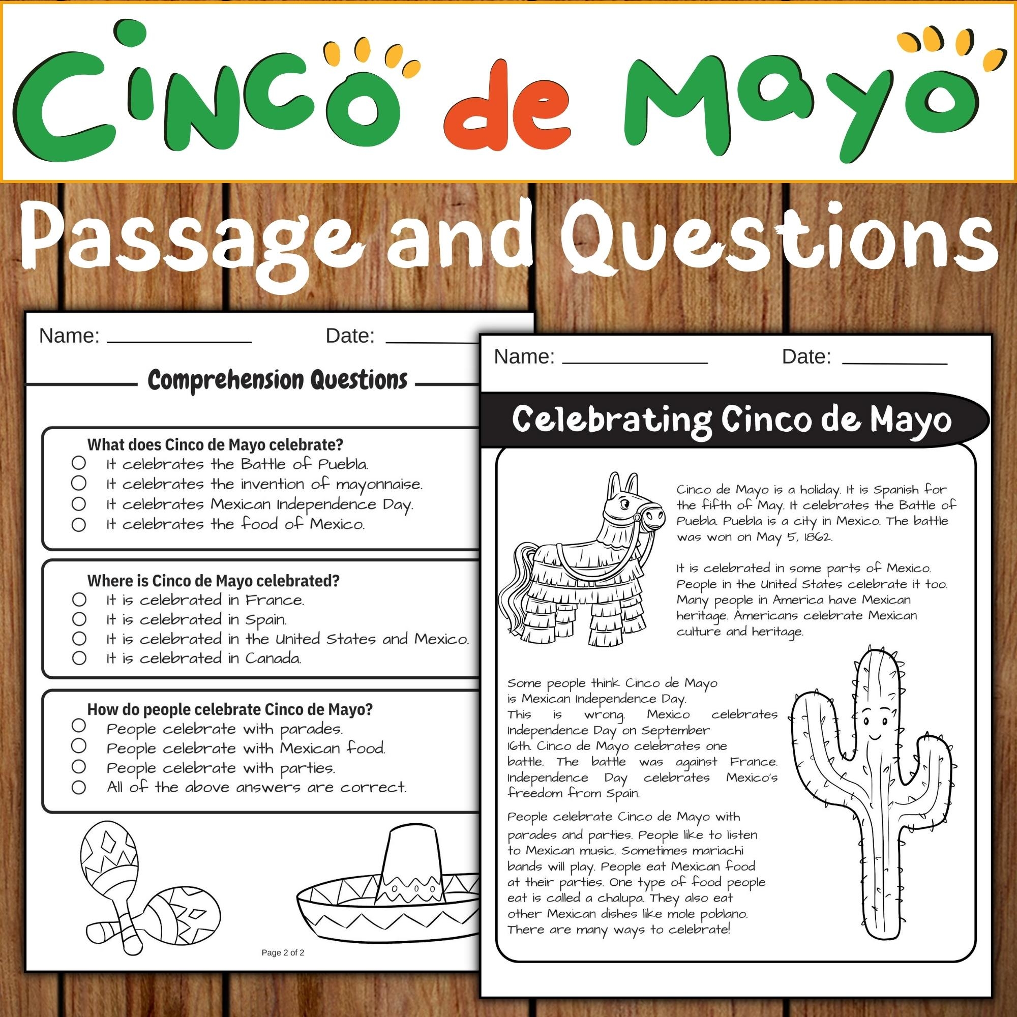 Cinco De Mayo Reading Comprehension Passages Mexican Fiesta Cinco De Mayo Made By Teachers