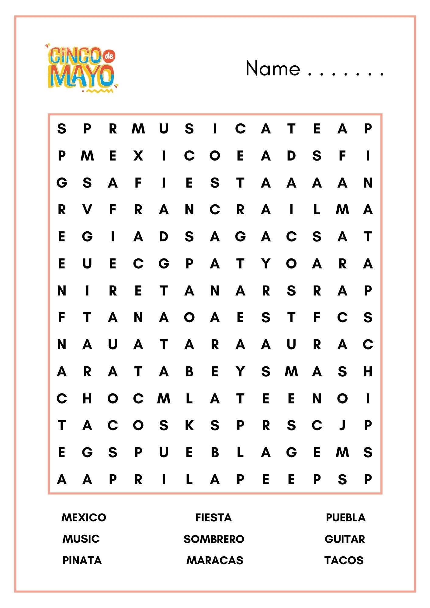 cinco de mayo worksheet