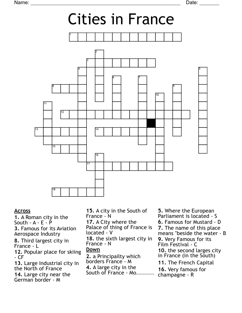 Cities In France Crossword WordMint