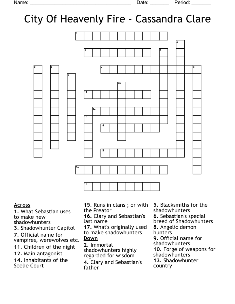 City Of Heavenly Fire Cassandra Clare Crossword WordMint
