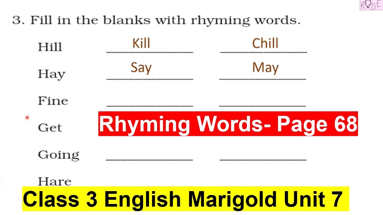 Class 3 English Marigold Unit 7 Puppy And I Rhyming Words Page No 68 Rose Tree YouTube
