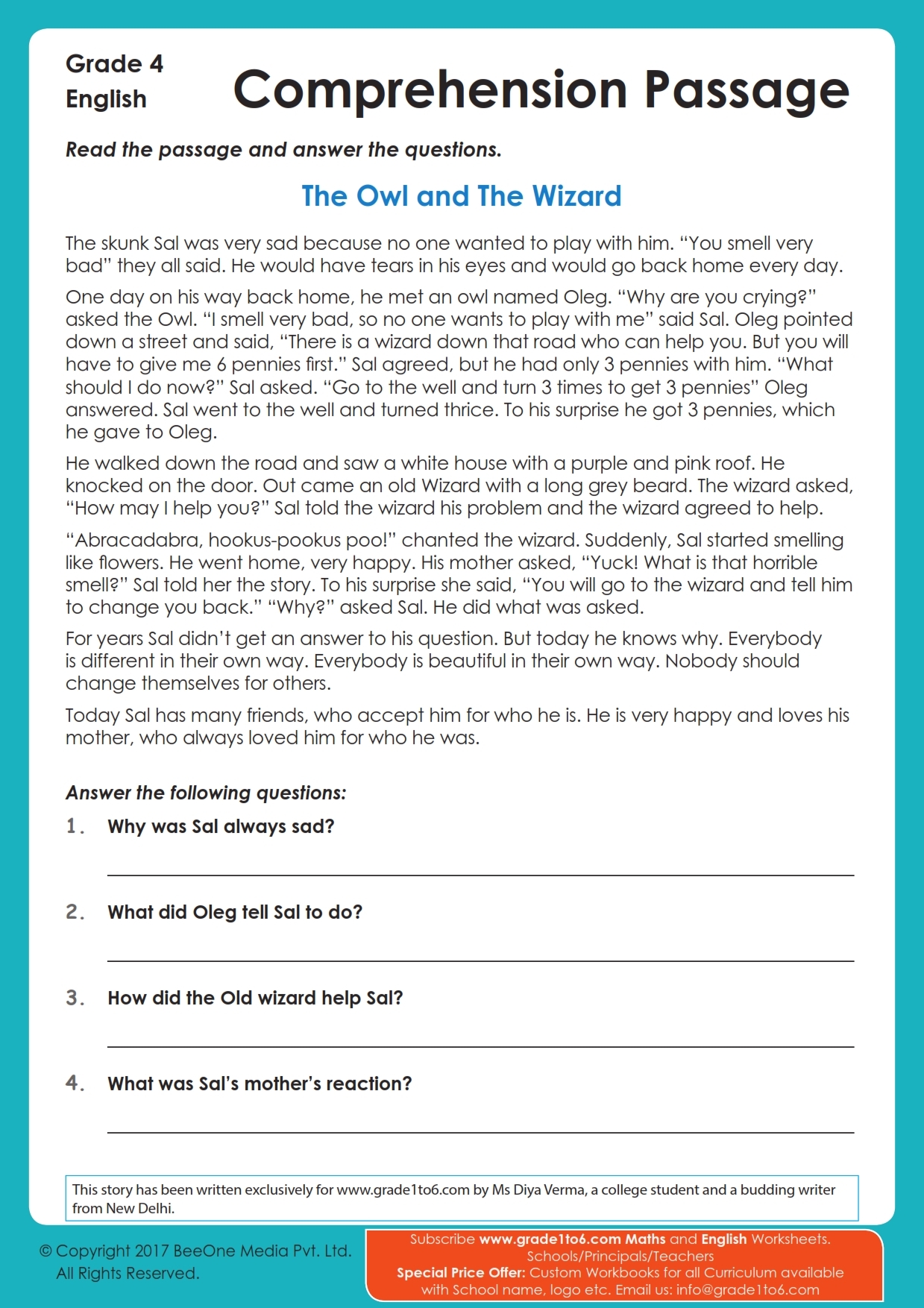 Class 4 Comprehension Passage Grade1to6