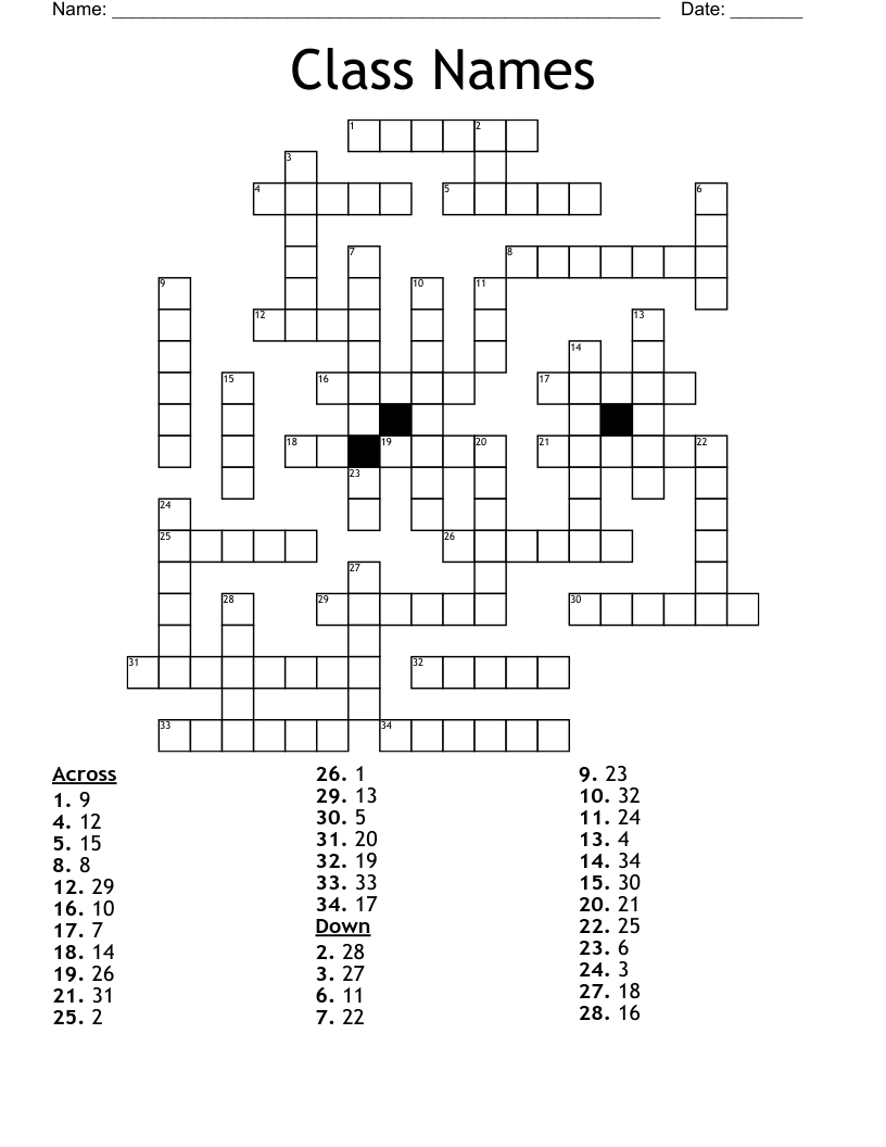 Class Names Crossword WordMint