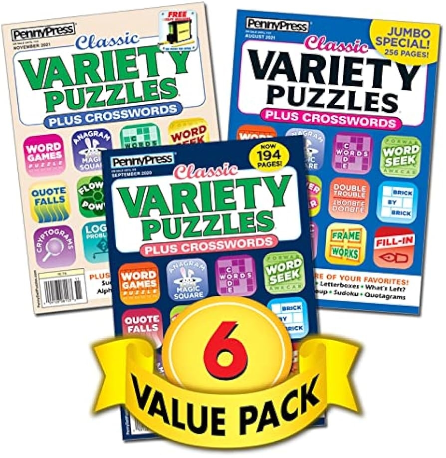 Classic Variety Puzzles Plus Crosswords For All Skill Levels 6 Pack Paperback Penny Press Dell Magazines Dell Puzzle Books Amazon Books