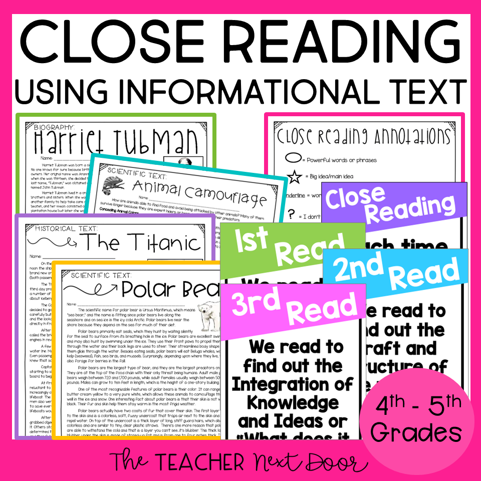 Close Reading Using Informational Text 4th And 5th Close Reading The Teacher Next Door