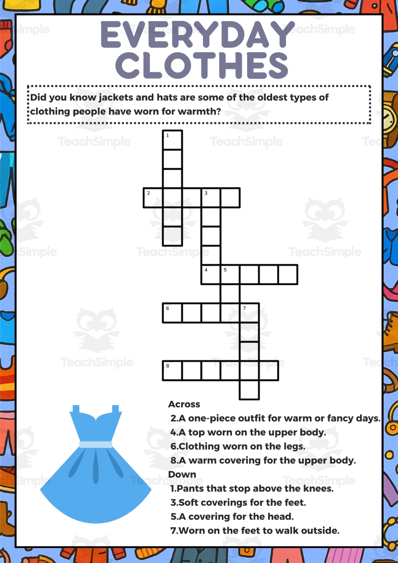Clothes Crossword 1 Page Sample PDF By Teach Simple