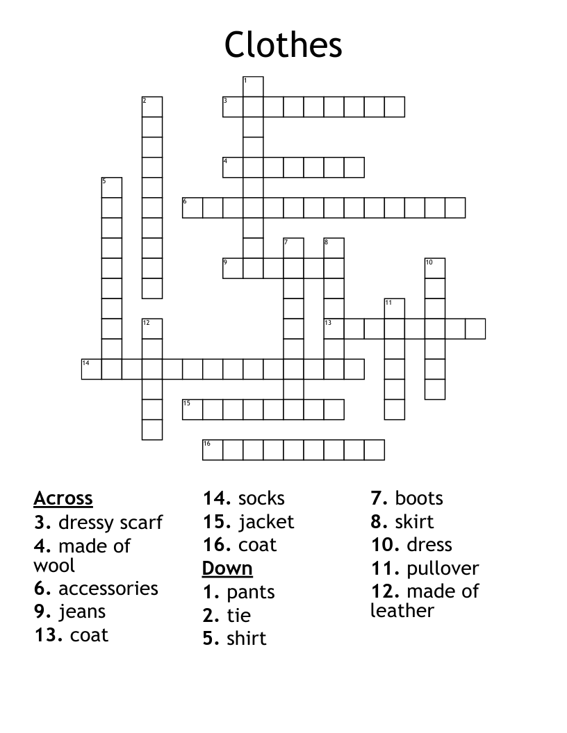 Clothes Crossword WordMint