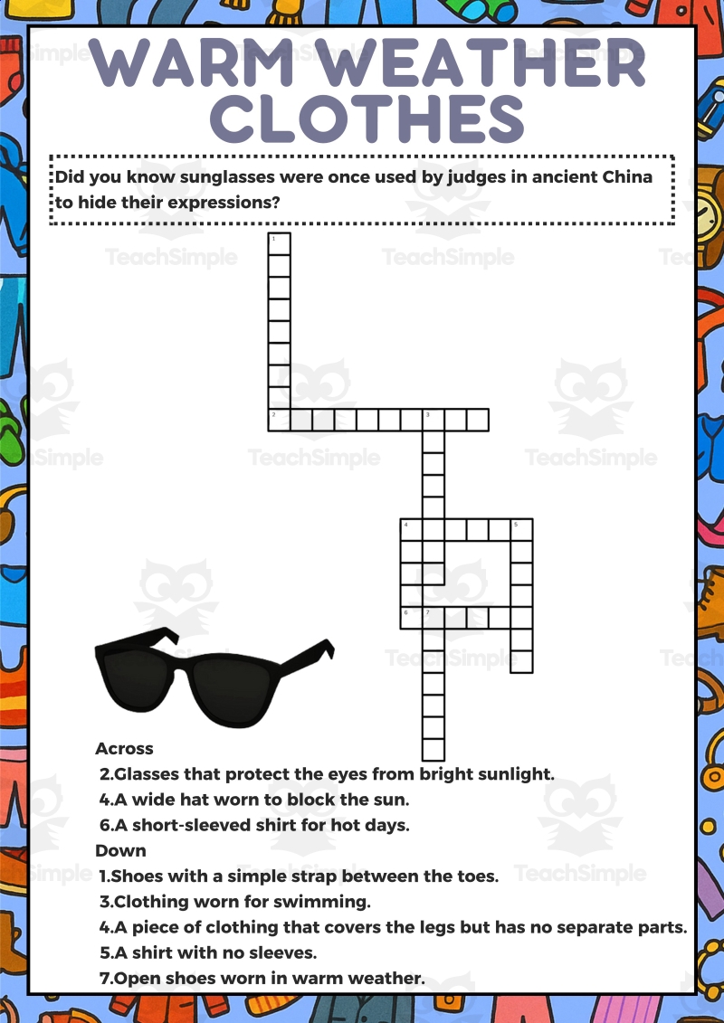 Clothes Crosswords PDF By Teach Simple
